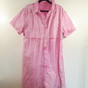 Pink acid washed jean dress midi 90s y2k